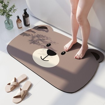 【嵐楓居家】硅藻土軟式進階吸水止滑地墊-多款選擇（地墊/踏墊/浴室墊/吸水墊/廚房墊）-棕熊先生1入_廠商直送