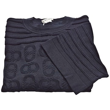 HERMES 經典豬鼻子LOGO絲質針織長袖上衣(深藍色)