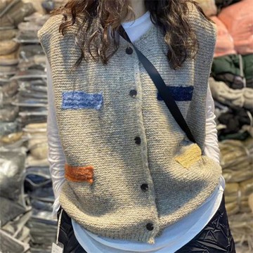 韓國2025春秋新款針織馬甲女休閑百搭寬松復古文藝撞色外套潮小眾