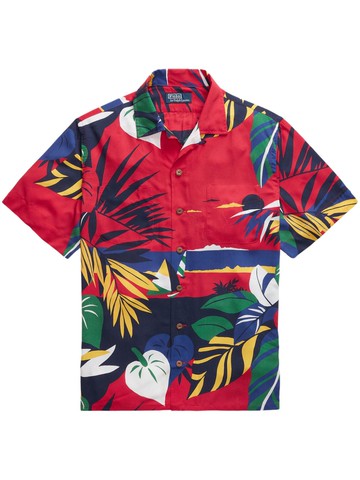 Polo Ralph Lauren - graphic-print notched-collar shirt - men - Viscose - XL - Red