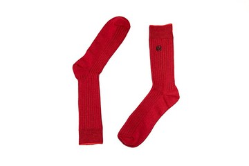 【Rainbow】多色經典刺繡羅紋紳士襪 熱情紅