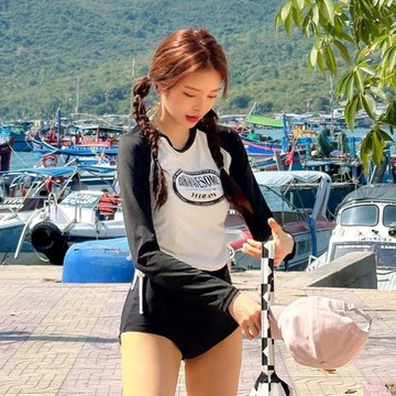 2026韓國東大門泳衣女長袖分體保守運動少女小胸顯瘦休閑沖浪泳裝
