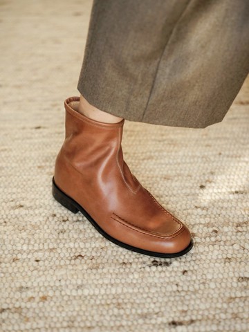 復古方頭 / 油蠟皮側拉鏈短靴 / 鹿皮內裡