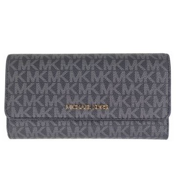 MICHAEL KORS Jet Set 黑色MK金字防水布翻蓋長夾