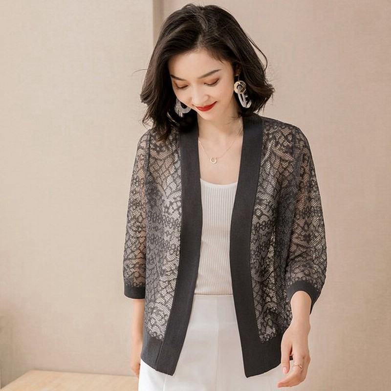 サマーニット カーディガン レディース 春 夏 ニット 薄手 透け感 おしゃれ 7分袖 軽量 アイスニット シースルー ノーカラー 秋 トップス 冷房対策 羽織 通販 Lineポイント最大0 5 Get Lineショッピング