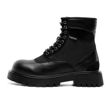 馬丁靴男款厚底增高中筒工裝機車皮靴子男士夏季透氣高幫鞋