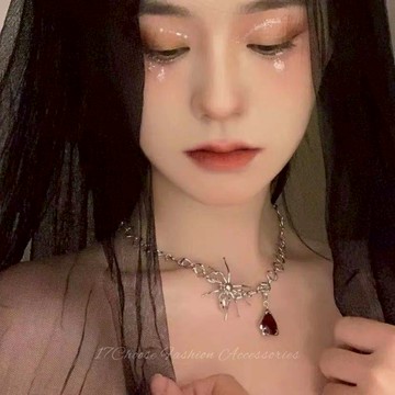 〔17優選〕紅鑽蜘蛛項鍊 萬聖節暗黑蜘蛛項鍊 暗黑哥特風飾品 蜘蛛造型 紅寶石蜘蛛項鍊