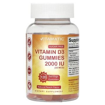 Vitamatic, 維生素 D3 軟糖，天然桃子味，2000 國際單位（50 微克），120 粒軟糖