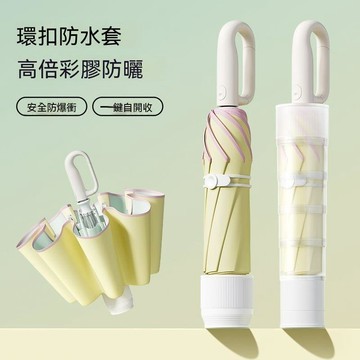【臺灣出貨】雨傘 防風 新款便攜環扣全自動雨傘圓角防回彈摺疊晴雨兩用彩膠太陽傘遮陽防水套