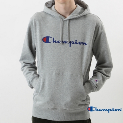 Champion Basic 草寫Logo內刷毛大口袋連帽Tee 灰色