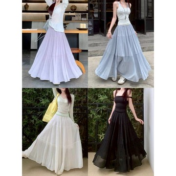 雪紡蛋糕長裙 百褶長裙 雪紡裙 高腰顯瘦長裙 蛋糕裙 百褶裙 蛋糕裙 長裙 雪紡半身裙 傘裙 涼感長裙 A字裙