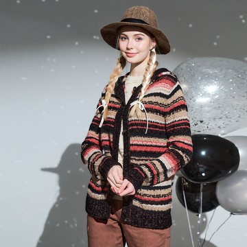 喀什米爾羊絨前開襟扣連帽外套