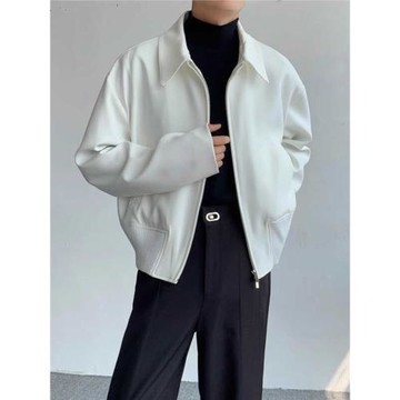 白色cleanfit外套男高級感春秋季墊肩行政夾克短款開衫拉鏈棒球服