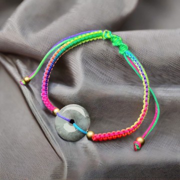 冰烏雞翡翠平安扣編織手鍊 | 天然緬甸玉翡翠A貨 | 送禮