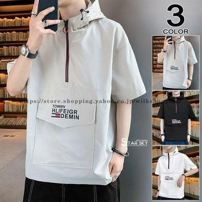 パーカー メンズ カジュアル 7分袖 五分袖 プルオーバーパーカー 半袖 夏用 サマー 切替 黒 通販 Lineポイント最大get Lineショッピング