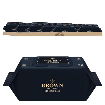 BROWN Vip Gold Blue壓紋防過敏濕紙巾  70張  10包