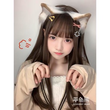 平角熊假發女長直發全頭套黑長直圓臉lolita日系日常jk微卷假發套