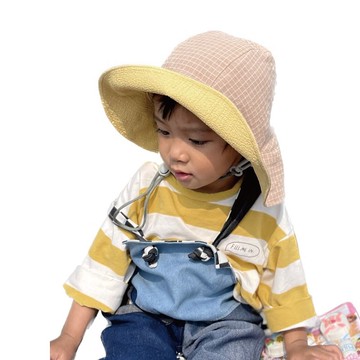 原野露營初體驗 | 雙面調節扣寬寬帽簷探險帽 _卡其格紋