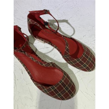 衣玲女鞋圓頭淺口細帶格子布面平底單鞋女ins少女風皮帶扣潮