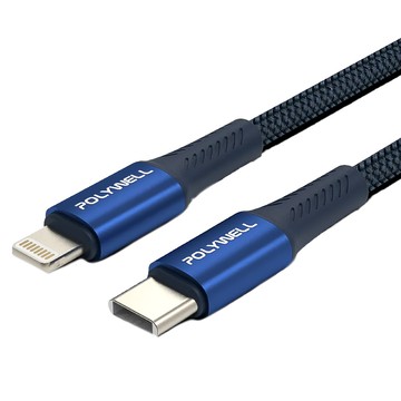 POLYWELL PD編織快充線 Type-C-Lightning PW15-W45-A320  2m  藍色  1條