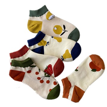 大唐襪業 D242水果圖案襪子女短襪淺口ins風復古日係可愛卡通插畫船襪夏季