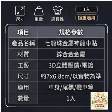 七龍珠金屬神龍車貼 鋅合金3D立體 車身尾標 機車裝飾貼 亮銀金色款