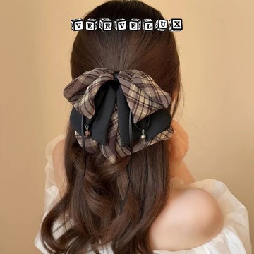 两件9.9折🔥臺灣出貨🔥可開發票✅蝴蝶結半扎髮馬尾夾 新款扁頭抓夾 蝴蝶結抓夾 髮夾超大法式ins格子髮夾 髮飾