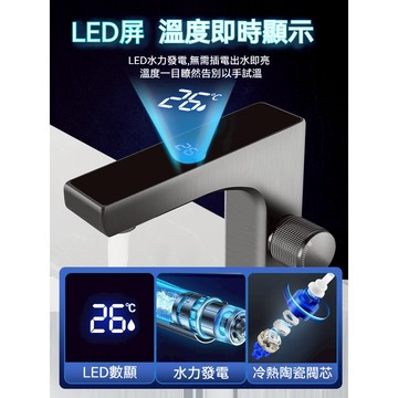 【漢斯衛浴】高端數顯檯面水龍頭 水力發電 臉盆水龍頭 全銅無鉛面盆龍頭 單孔水龍頭 浴室水龍頭 廁所臺盆龍頭 冷熱水龍頭