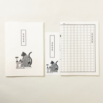2025 年 4 月起 文後貓手稿紙日程筆記本 2 插圖封面帶書籤 B6 共 48 頁 蛇年文後鋼筆和服動物