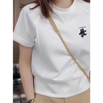 純棉白色正肩卡通減齡短袖t恤女2025夏季新款設計感寬松半袖上衣