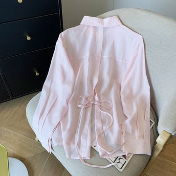 【袖口綁帶設計感襯衫】微透 後開衩 防曬衫 防曬外套  五色 W61
