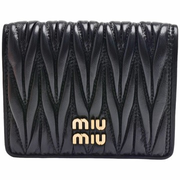 MIU MIU 經典品牌LOGO皺褶小羊皮暗釦短夾(黑色)