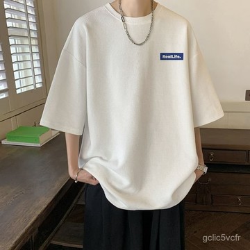 華夫格短袖T恤男夏季高剋重磅體恤潮流新款五分衣服 T恤 大學t 男生上衣 短袖男 純色T恤 大尺碼T恤