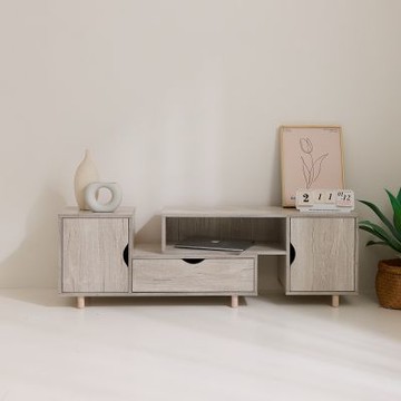 ONE 生活 雙門抽屜伸縮電視櫃/附門+抽屜/現代款組合櫃(系統櫃杉木色/大理石色/白橡木色)