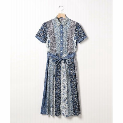 SCAPA Lサイズ/スキャパエルサイズ リバティプリントパッチワークワンピース ブルー 44