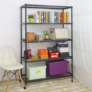 【品樂生活】45X120X246CM 包邊厚鐵框五層推車 烤漆霧黑/置物架/波浪架/收納架/鐵力士架
