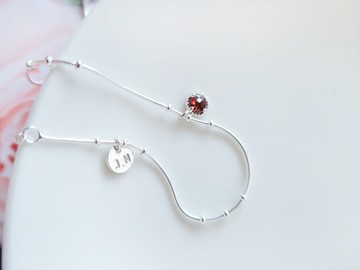 925純銀 圓點 蛇鍊 鑽面 石榴石 客製化刻字 手鍊 免費送禮包裝