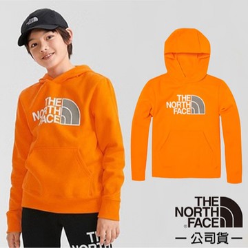 The North Face 童 胸前LOGO印花連帽大學T.休閒上衣.帽T_橙色