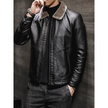 皮毛一體男士毛領皮衣男翻領皮夾克冬季外套潮流帥氣大衣加厚加絨
