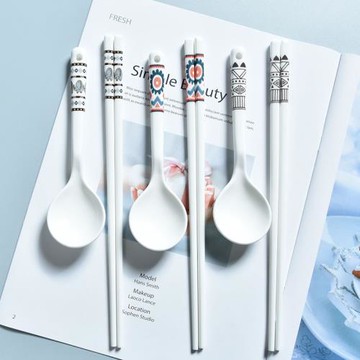 陶瓷勺筷家用輕奢好看高顏值餐具套裝可愛飯勺湯勺骨瓷勺子筷子