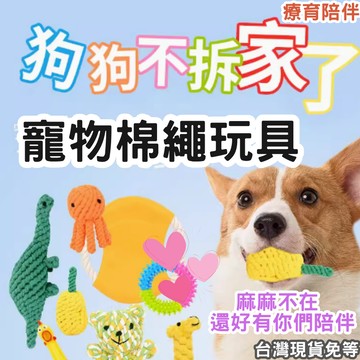 【12HR台灣出貨】可愛棉繩娃娃 棉繩 寵物玩具 編織 動物 狗狗玩具 狗狗 咬繩 玩具 水洗 啃咬 潔齒結繩 靜音