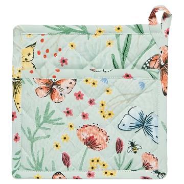 Now Designs 雙層方形隔熱墊 80%棉 20%亞麻 20.5 x 20.5 x 0.5 公分  晨光庭園  1個