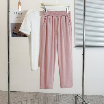 2025夏季新版彩色休閑褲女加大碼高腰彈力百搭顯瘦直筒小腳老爹褲