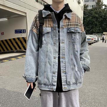 春秋季牛仔夾克男ins潮牌寬松痞帥拼接上衣韓版潮流百搭休閑外套
