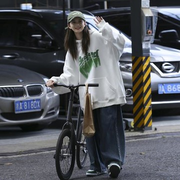 衛衣oversize春秋款情侶連帽外套字母印花高街上衣青少年潮流衣服