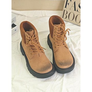 手工擦色厚底英倫風馬丁靴女冬2024新款復古真皮磨砂皮高幫短靴