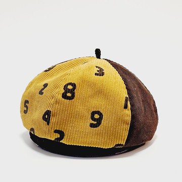【HiGh MaLi】貝蕾帽/畫家帽/黃色數字123/拼色/燈芯絨#日系#禮物