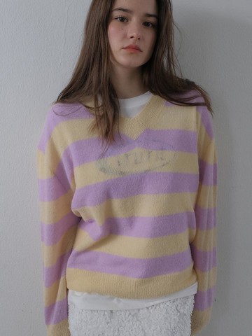 Rollingbar V-neck Knit Sweater [Purple]
