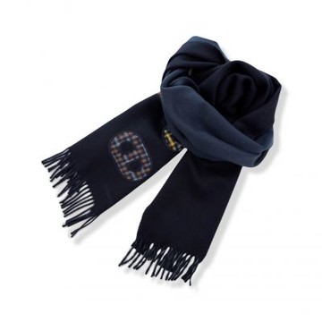 Hermes 雙面 經典標誌 羊絨圍巾(深藍 x 藍色)