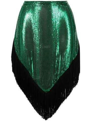 Rabanne - chainmail-fringe asymmetric miniskirt - women - Aluminium/Viscose - 34 - Green
